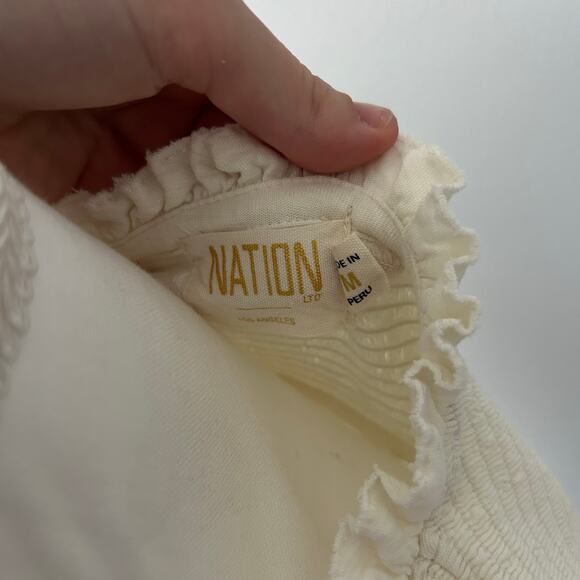 Nation LTD White Ruffle Blouse Top Gathered Tank Spring Cotton Shirt Size M - Picture 7 of 7